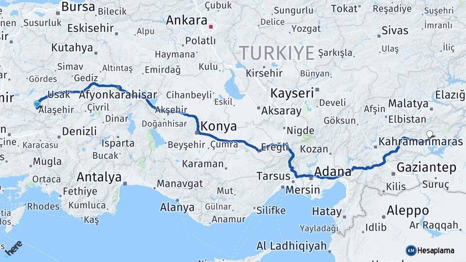 Manisa Alaşehir Adıyaman Arası Kaç Km - Yol Haritası