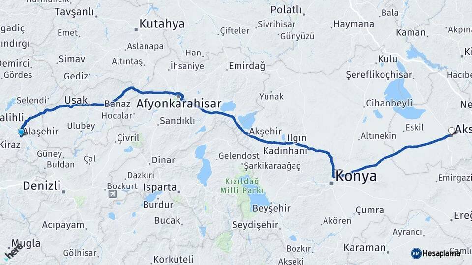 Manisa Alaşehir Aksaray Arası Kaç Km - Yol Haritası