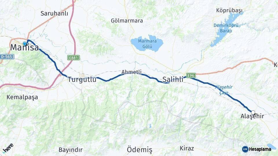 Manisa Alaşehir Arası Kaç Km - Yol Haritası