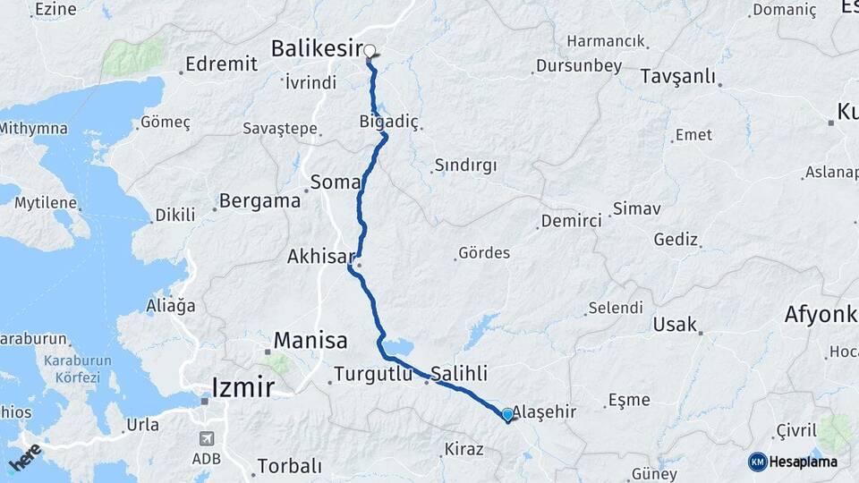 Manisa Alaşehir Balıkesir Arası Kaç Km - Yol Haritası