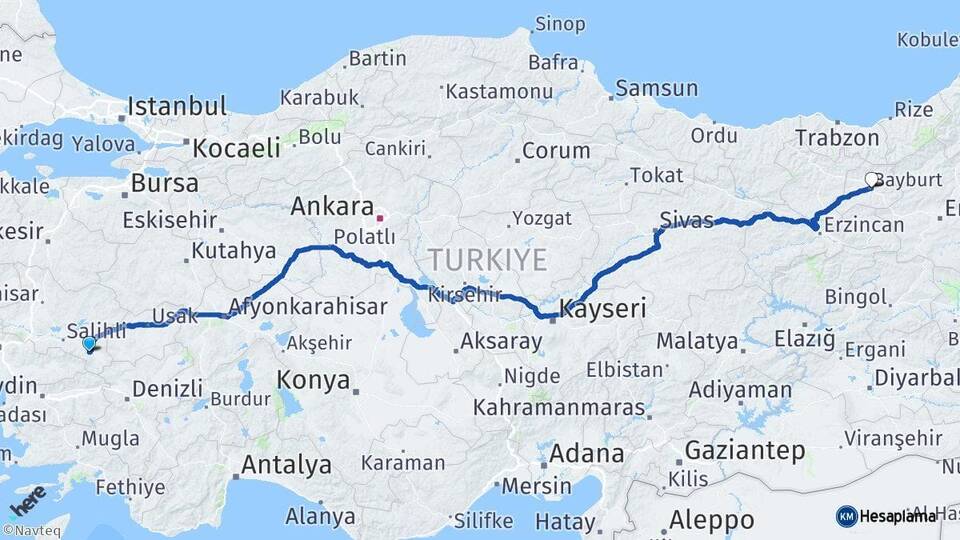 Manisa Alaşehir Bayburt Arası Kaç Km - Yol Haritası