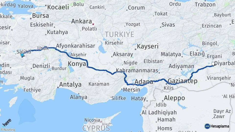 Manisa Alaşehir Diyarbakır Arası Kaç Km - Yol Haritası