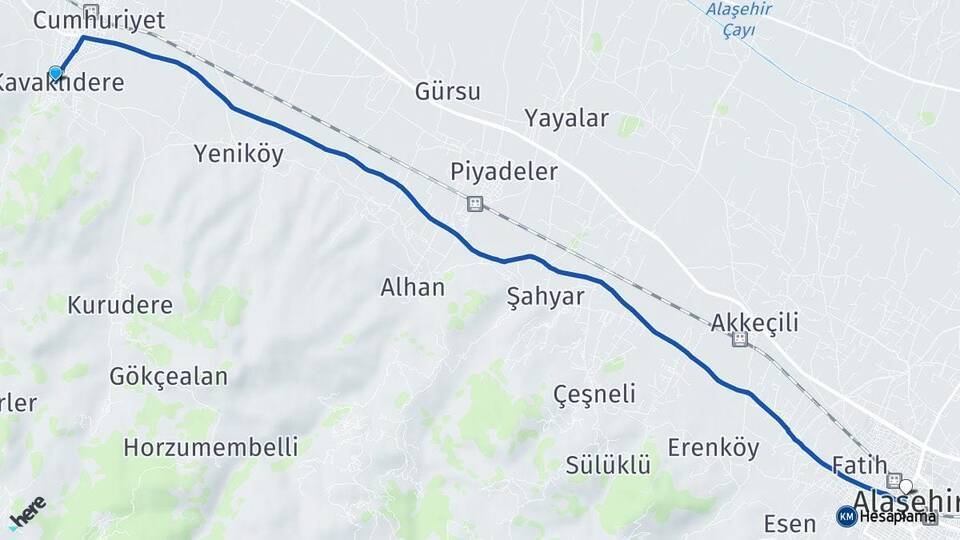 Manisa Alaşehir Kavaklıdere Alaşehir Arası Kaç Km - Yol Haritası