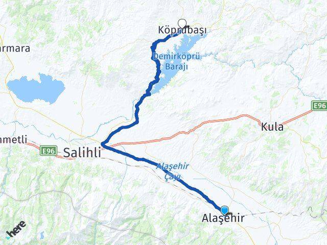 Manisa Alaşehir Köprübaşı Arası Kaç Km - Yol Haritası