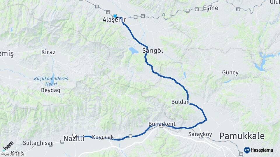 Manisa Alaşehir Nazilli Aydın Arası Kaç Km - Yol Haritası