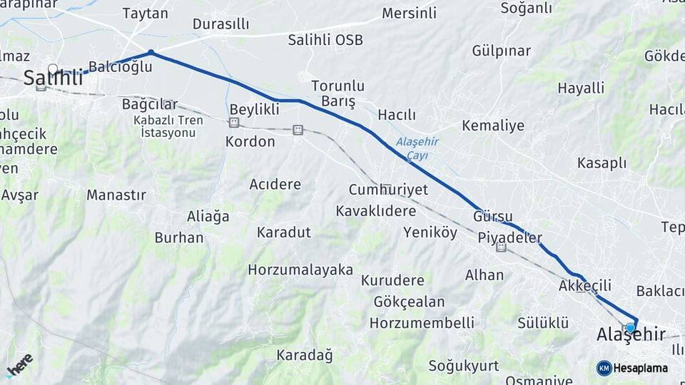 Manisa Alaşehir Salihli Arası Kaç Km - Yol Haritası