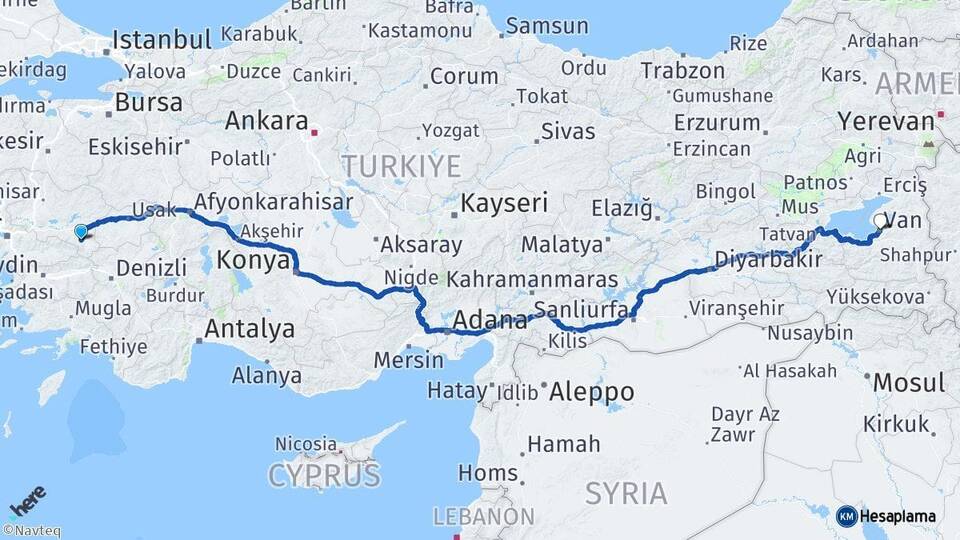 Manisa Alaşehir Van Arası Kaç Km - Yol Haritası