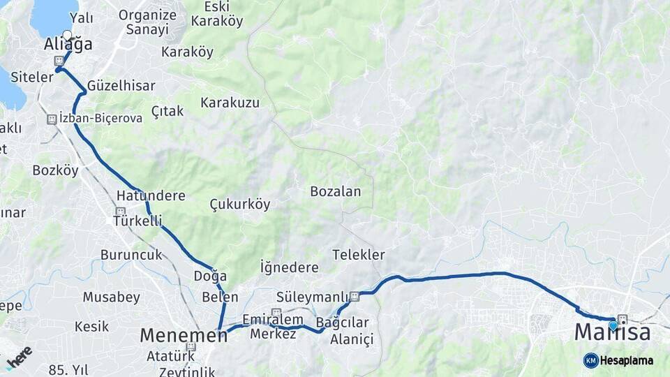 Manisa Aliağa İzmir Arası Kaç Km - Yol Haritası