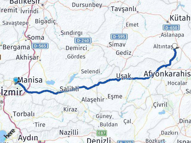 Manisa Altıntaş Kütahya Arası Kaç Km - Yol Haritası