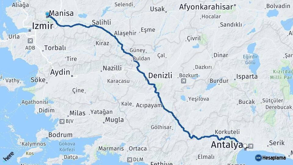 Manisa Antalya Arası Kaç Km - Yol Haritası
