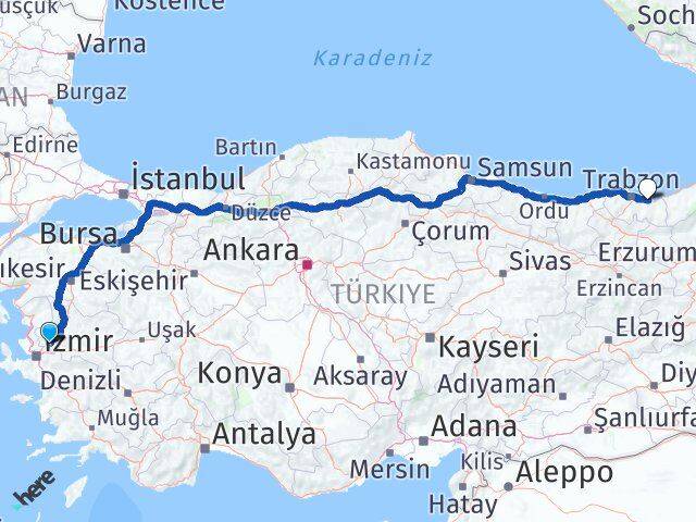 Manisa Araklı Trabzon Arası Kaç Km - Yol Haritası