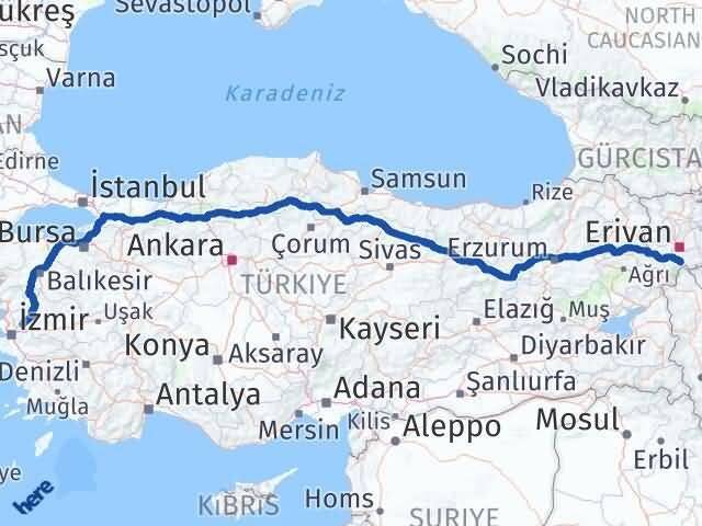 Manisa Aralık Iğdır Arası Kaç Km - Yol Haritası