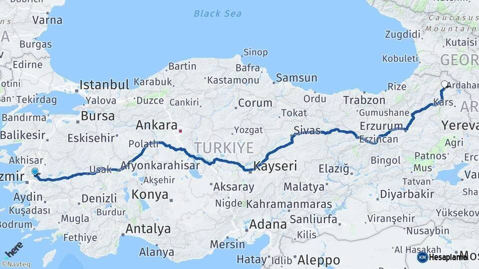 Manisa Ardahan Arası Kaç Km - Yol Haritası