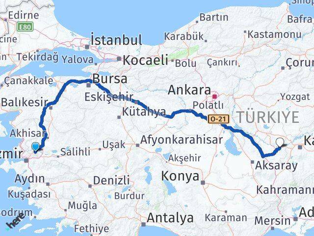 Manisa Avanos Nevşehir Arası Kaç Km - Yol Haritası