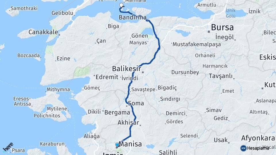 Manisa Avşa Marmara Balıkesir Arası Kaç Km - Yol Haritası