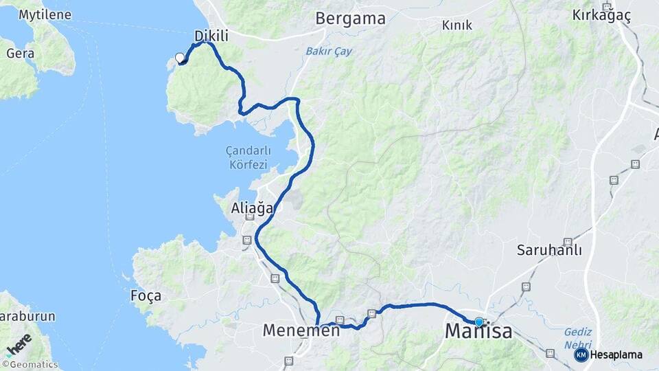 Manisa Bademli Dikili İzmir Arası Kaç Km - Yol Haritası