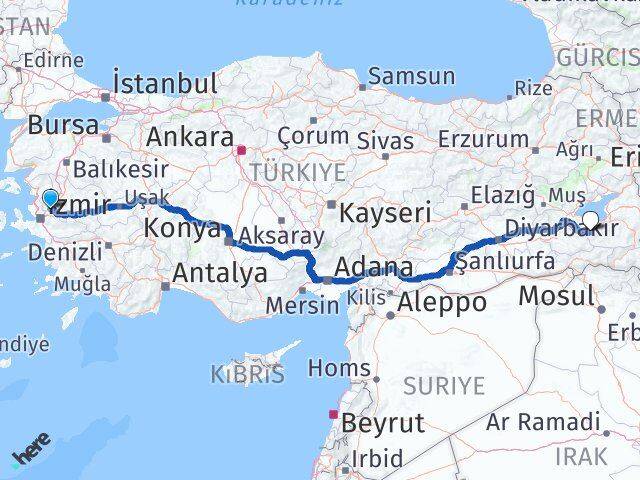 Manisa Bahçesaray Van Arası Kaç Km - Yol Haritası