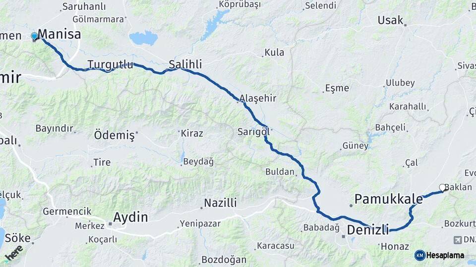 Manisa Baklan Denizli Arası Kaç Km - Yol Haritası