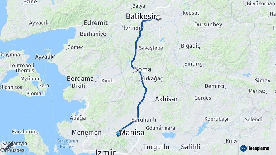 Manisa Balıkesir Arası Kaç Km - Yol Haritası