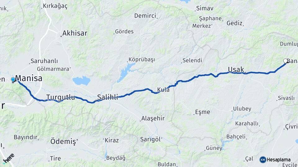 Manisa Banaz Uşak Arası Kaç Km - Yol Haritası