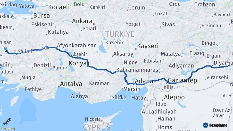 Manisa Batman Arası Kaç Km - Yol Haritası