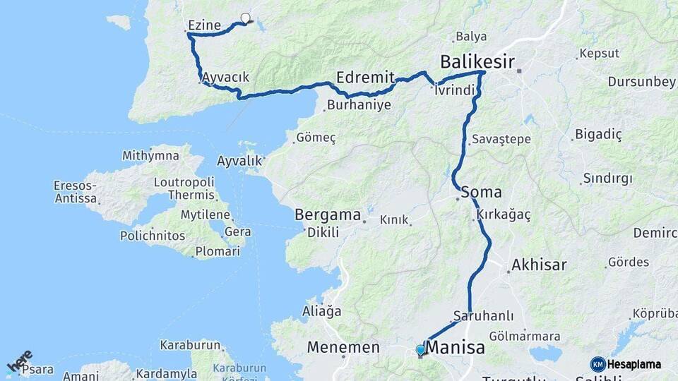 Manisa Bayramiç Çanakkale Arası Kaç Km - Yol Haritası