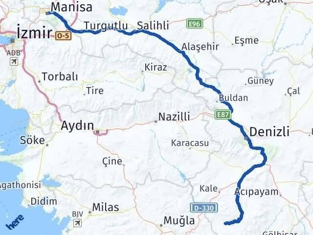 Manisa Beyağaç Denizli Arası Kaç Km - Yol Haritası