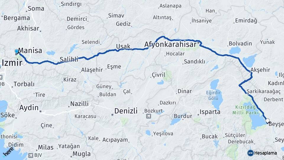 Manisa Beyşehir Konya Arası Kaç Km - Yol Haritası