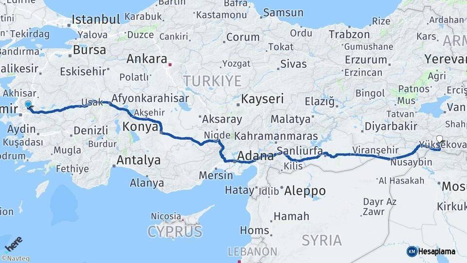 Manisa Beytüşşebap Şırnak Arası Kaç Km - Yol Haritası