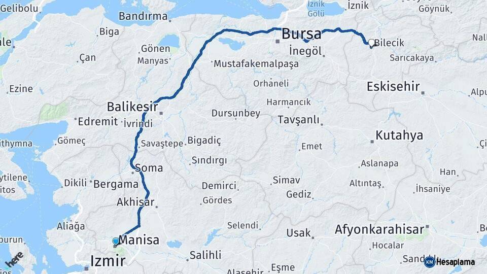 Manisa Bilecik Arası Kaç Km - Yol Haritası