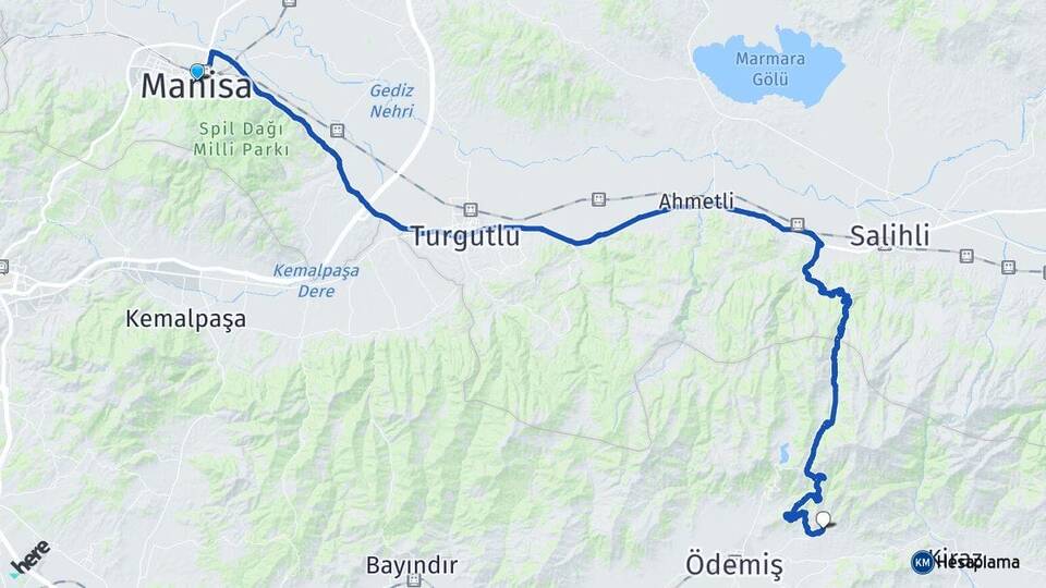Manisa Birgi Ödemiş İzmir Arası Kaç Km - Yol Haritası