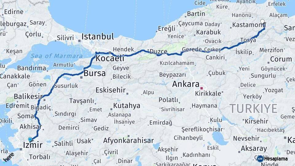 Manisa Boyabat Sinop Arası Kaç Km - Yol Haritası