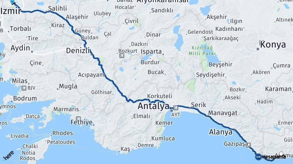 Manisa Bozyazı Mersin Arası Kaç Km - Yol Haritası