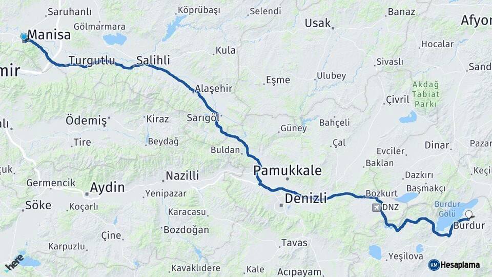 Manisa Burdur Arası Kaç Km - Yol Haritası
