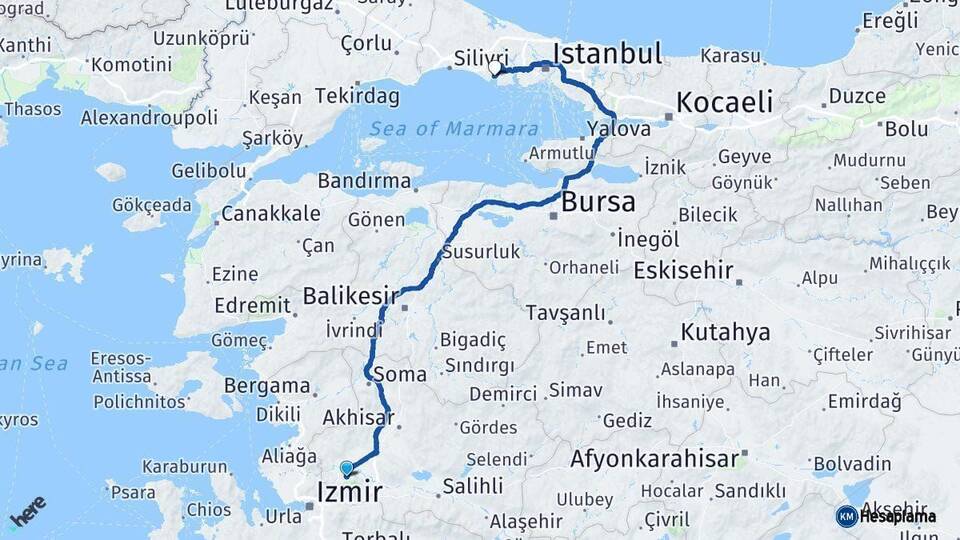 Manisa Büyükçekmece İstanbul Arası Kaç Km - Yol Haritası