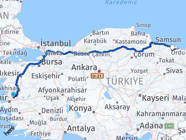 Manisa Çamaş Ordu Arası Kaç Km - Yol Haritası