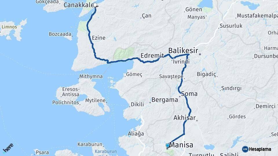 Manisa Çanakkale Arası Kaç Km - Yol Haritası