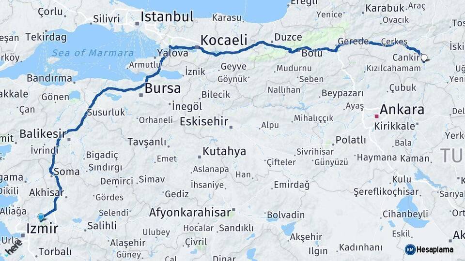 Manisa Çankırı Arası Kaç Km - Yol Haritası