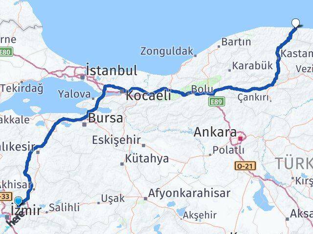 Manisa Çatalzeytin Kastamonu Arası Kaç Km - Yol Haritası