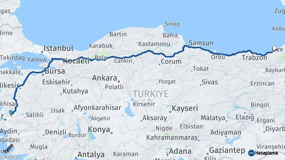 Manisa Çayeli Rize Arası Kaç Km - Yol Haritası