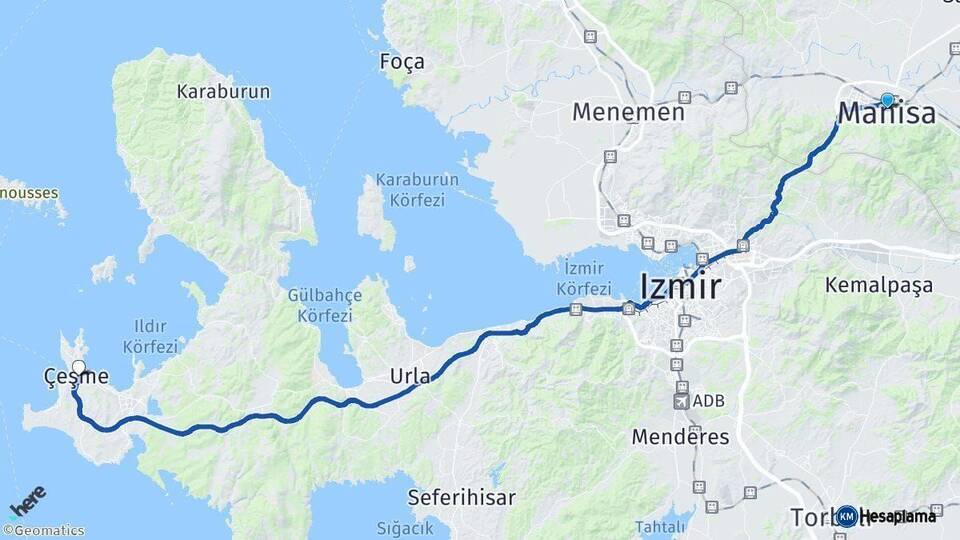 Manisa Çeşme İzmir Arası Kaç Km - Yol Haritası