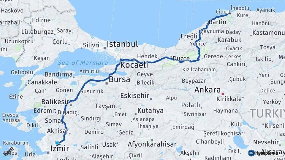 Manisa Cide Kastamonu Arası Kaç Km - Yol Haritası