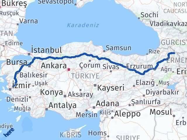 Manisa Çıldır Ardahan Arası Kaç Km - Yol Haritası