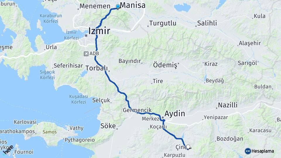 Manisa Çine Aydın Arası Kaç Km - Yol Haritası