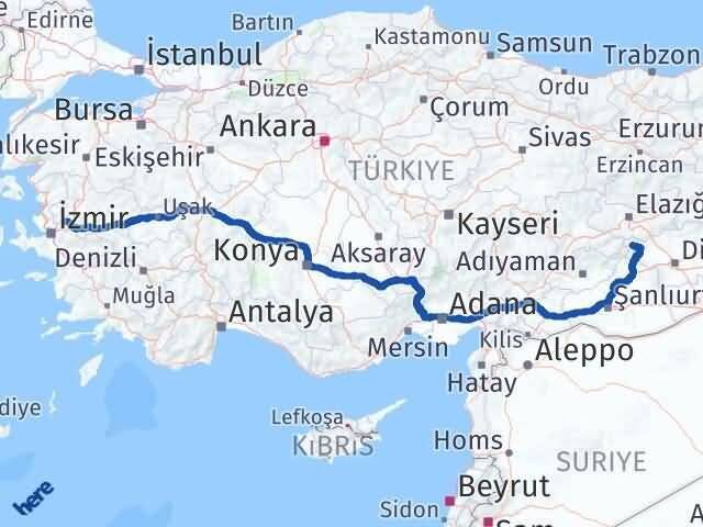Manisa Çüngüş Diyarbakır Arası Kaç Km - Yol Haritası