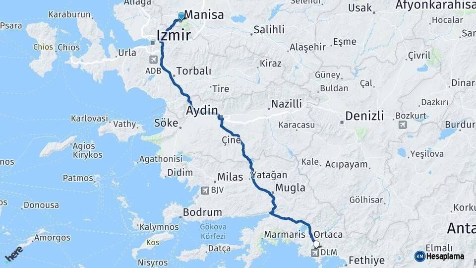 Manisa Dalaman Muğla Arası Kaç Km - Yol Haritası