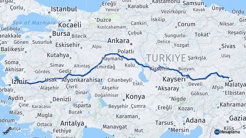 Manisa Darende Malatya Arası Kaç Km - Yol Haritası