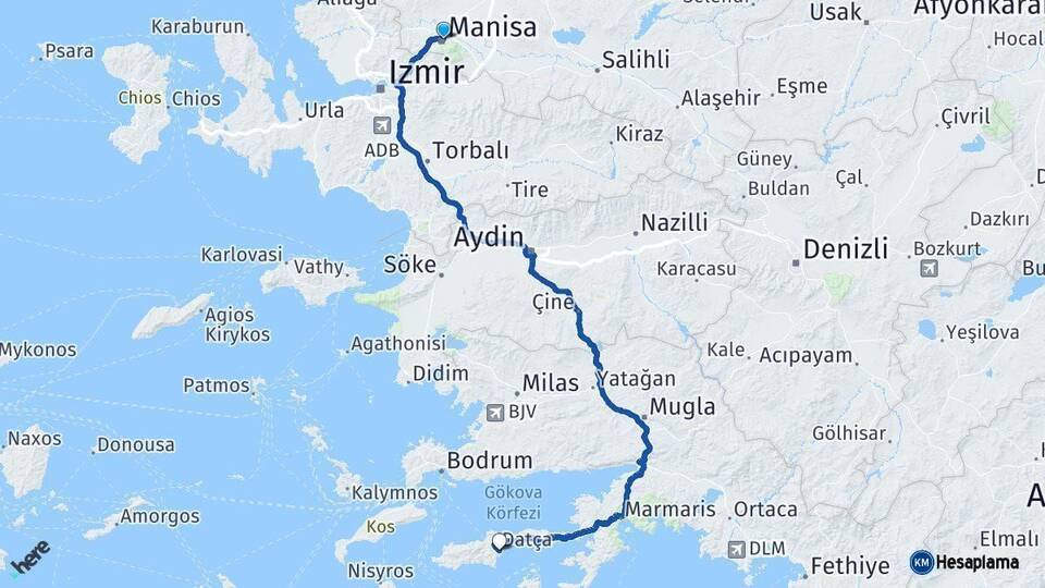 Manisa Datça Muğla Arası Kaç Km - Yol Haritası