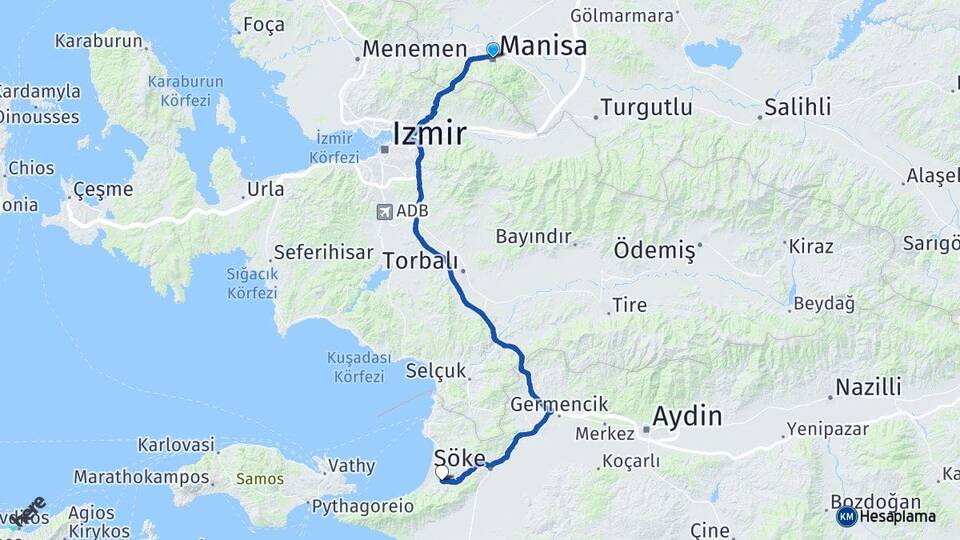 Manisa Davutlar Kuşadası Aydın Arası Kaç Km - Yol Haritası