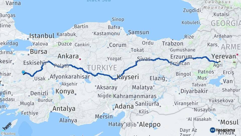 Manisa Demirci Ağrı Arası Kaç Km - Yol Haritası